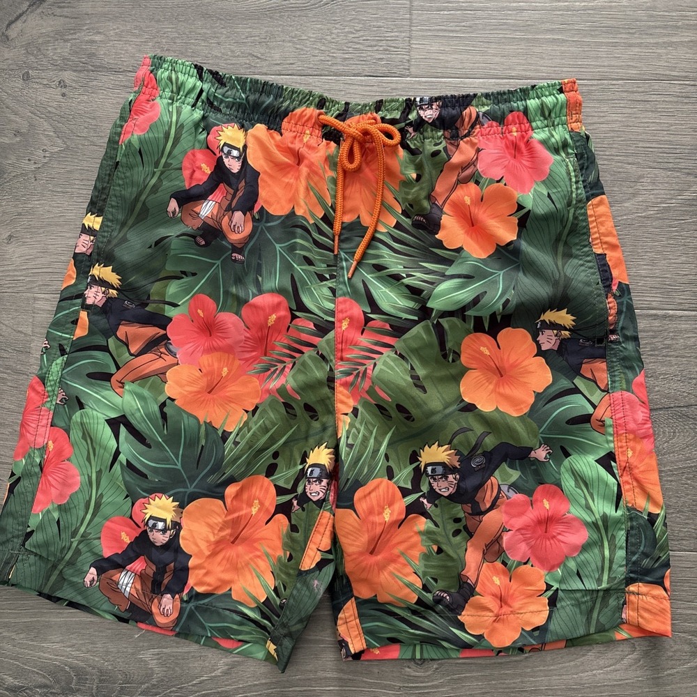 Naruto Swim Trunks Small Anime Hawaiian Floral Graphic Men's Shorts